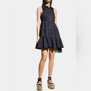 Cinq a Sept Women’s Bennett Sleeveless Tiered Mini Shirt Dress Skirt Black 8